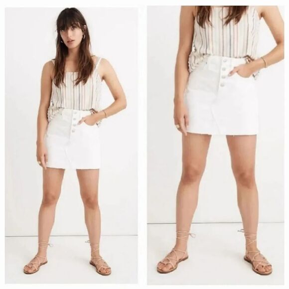 NEW Madewell Rigid Denim A-Line Mini Skirt in Tile White Button Front Edition 26 - Picture 11 of 11